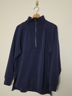 SPANX Navy Half-Zip Mock Neck Sweatshirt